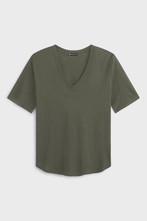 Franne Golde Slub Jersey V-neck Elbow Sleeve Tee