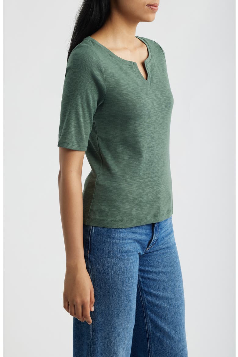 Elbow Sleeve Notch Neck T-Shirt, Alternate, color, PALM