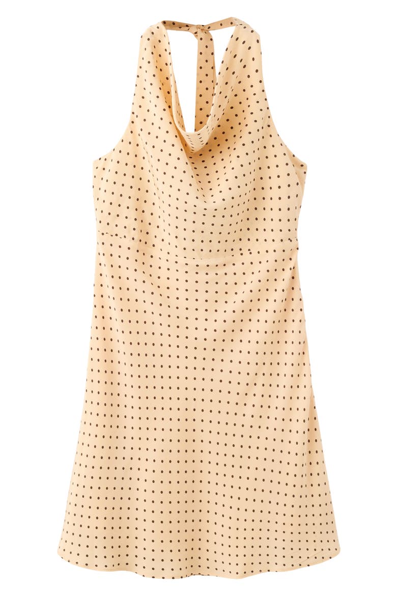 Polka Dot Draped Neck Halter Minidress, Alternate, color, PASTEL YELLOW