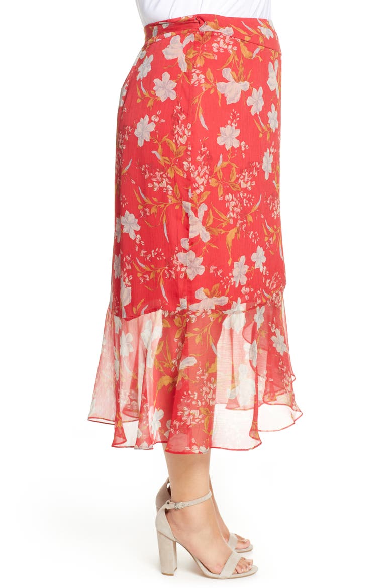 Ruffled Faux Wrap Skirt, Alternate, color, CORAL SUNSET