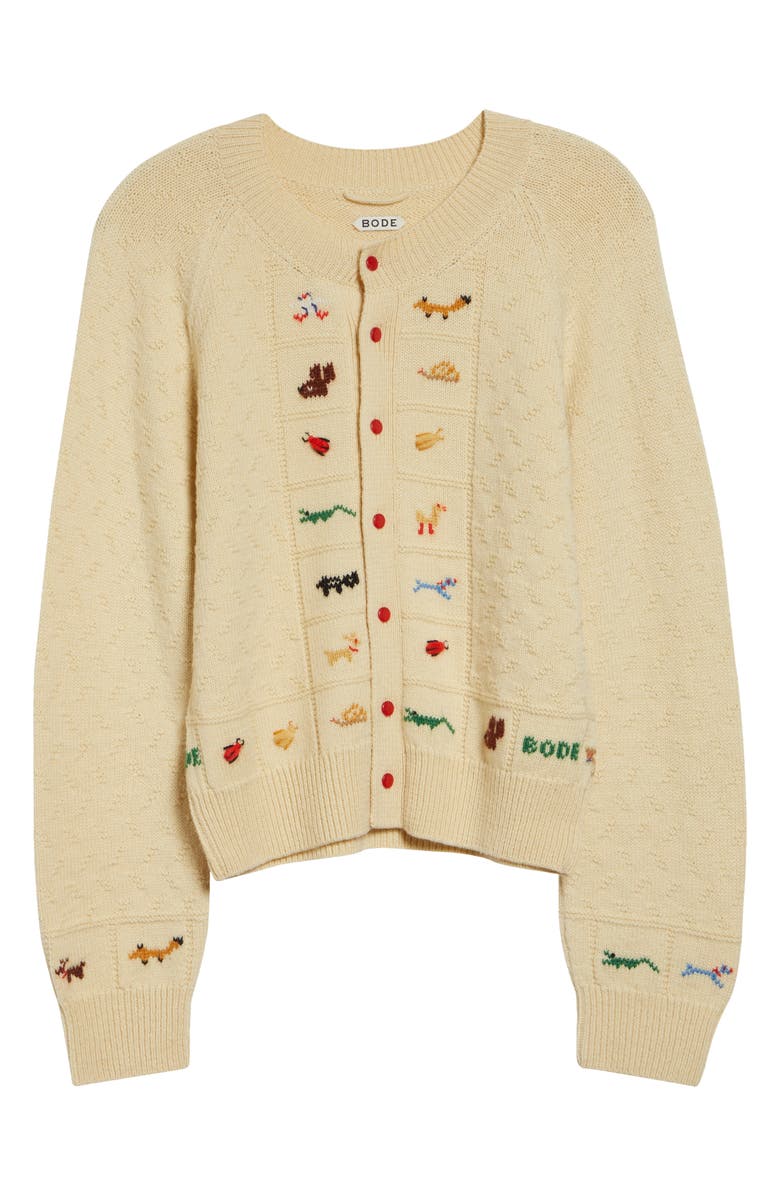 Bode Zoologist Embroidered Merino Wool & Alpaca Cardigan, Alternate, color, Cream