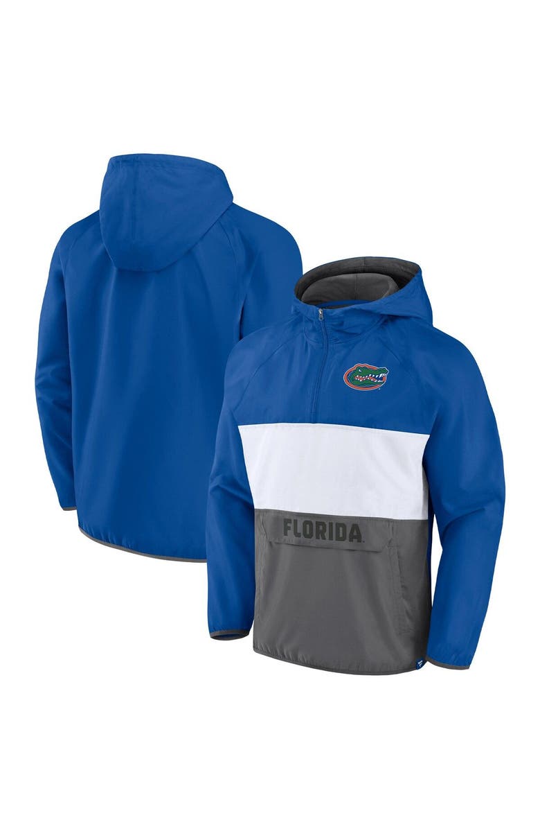 FANATICS Men's Fanatics Branded Royal/Heather Gray Florida Gators Victory On Raglan Quarter-Zip Hoodie, Main, color,