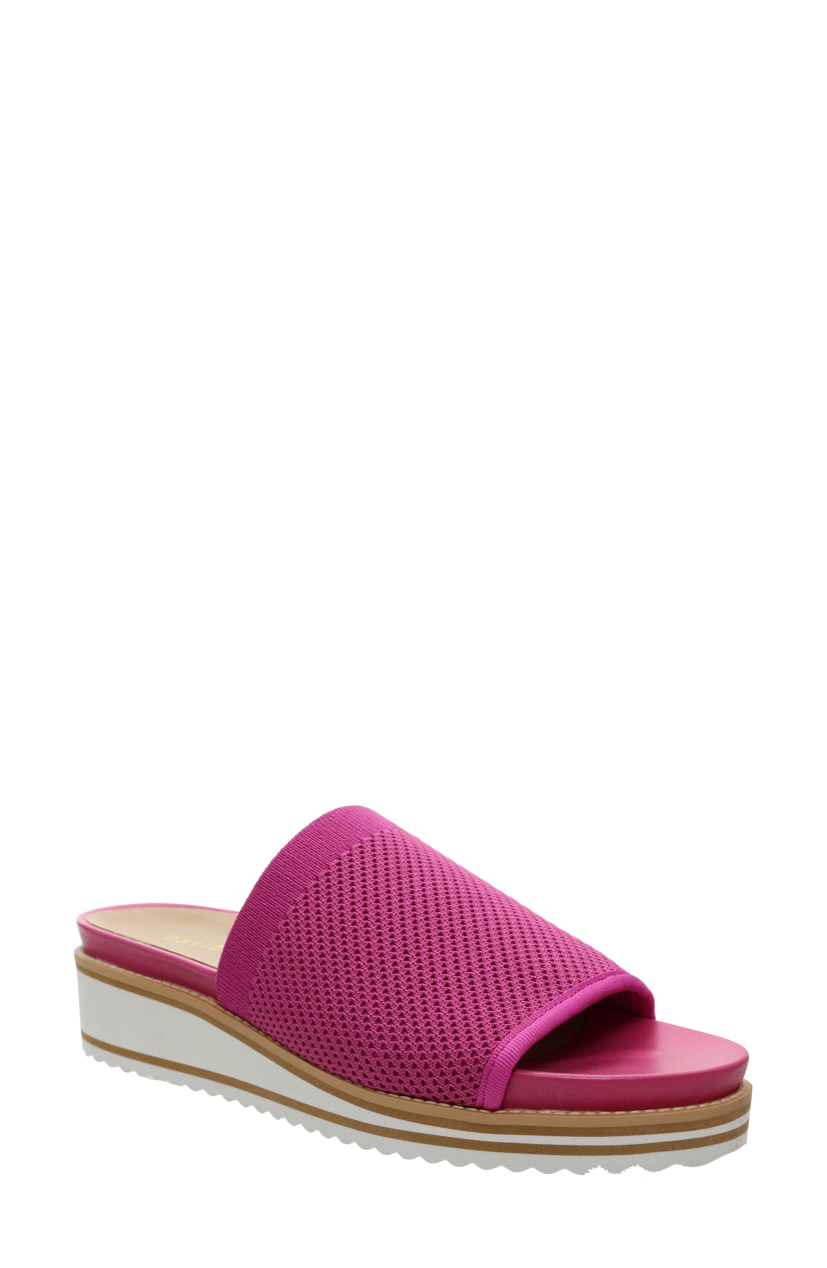 Aline Knit Wedge Slide Sandal, Main, color, FUSCHIA STRETCH