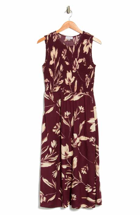 Calvin Klein Smocked Sleeveless Fit & Flare Midi Dress