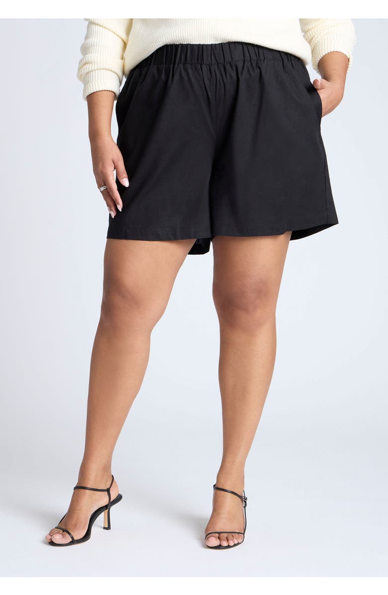 ELOQUII Easy Pull On Linen Blend Short, Alternate, color, Black Onyx