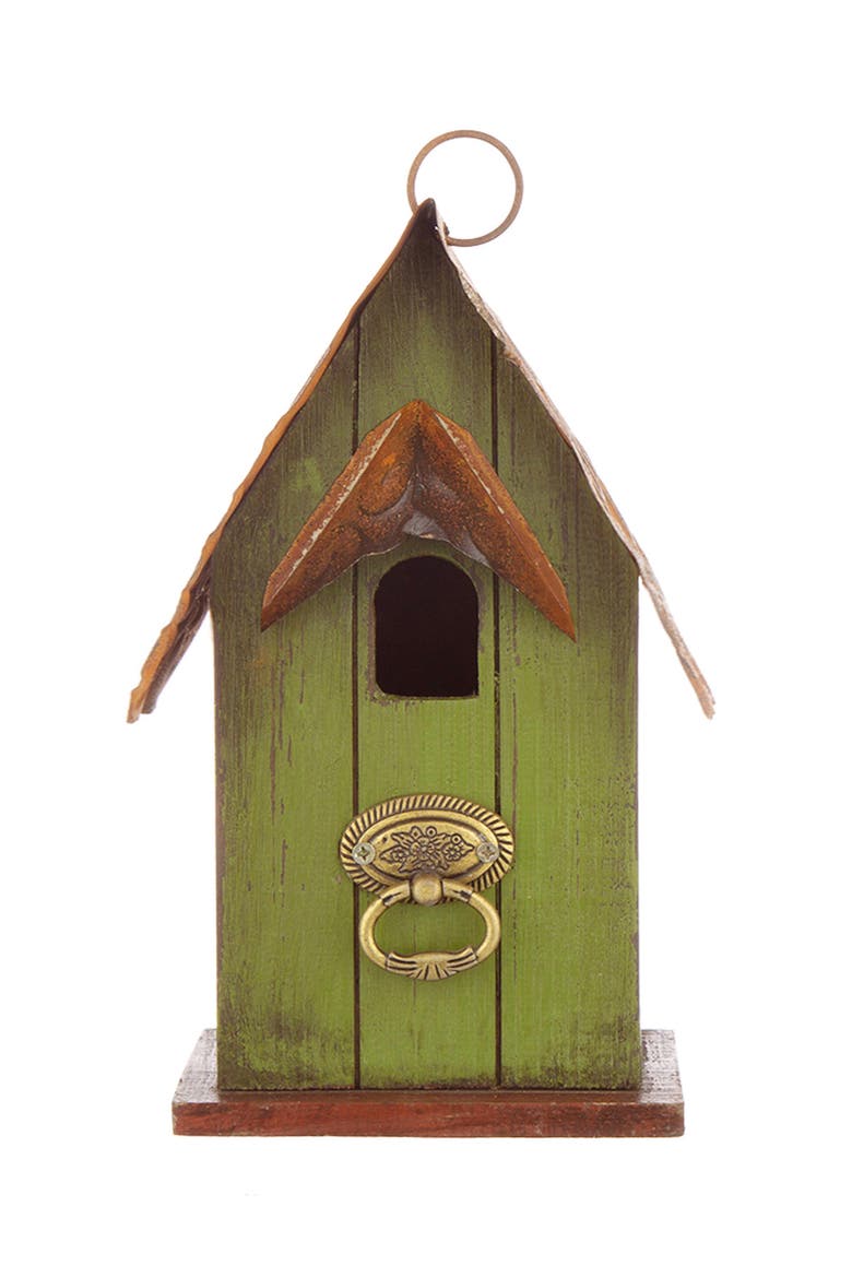 Rustic Garden Distressed Solid Wood Decorative Bird House, Alternate, color, Rust Green