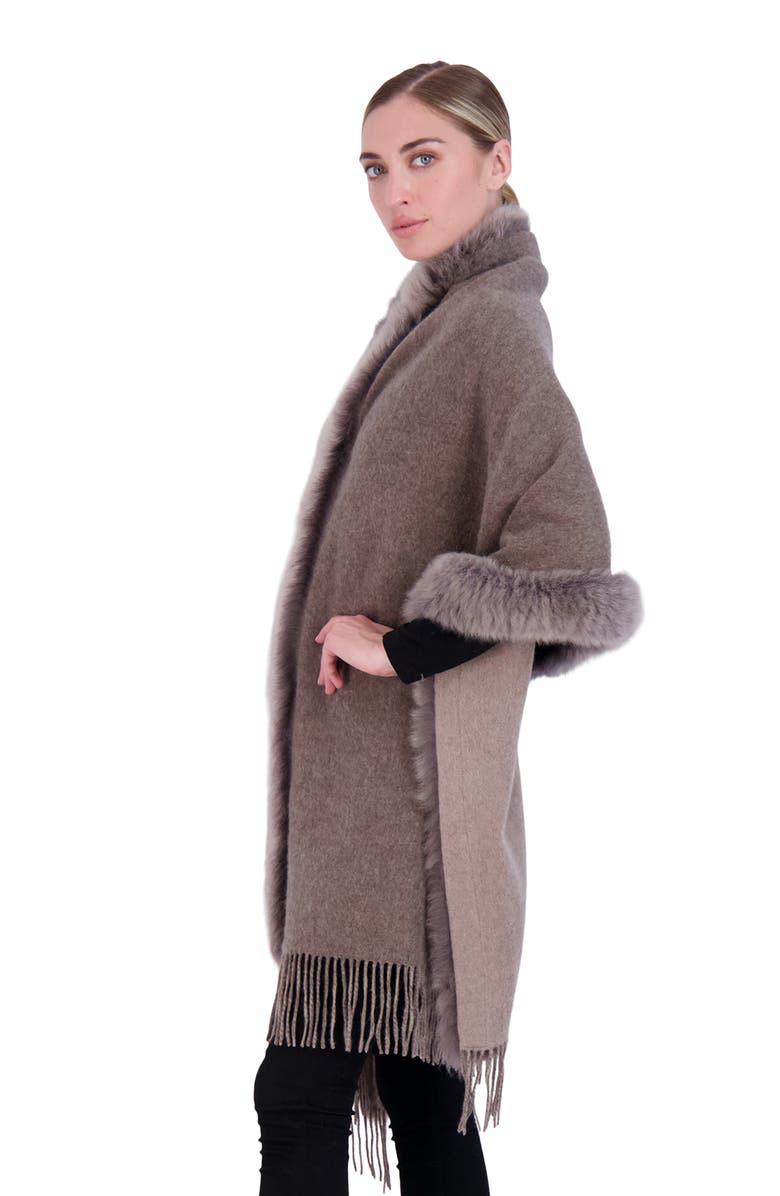 GORSKI Select Double Face Wool/Cashmere Stole With Lamb Trim, Alternate, color, Mocha/Taupe
