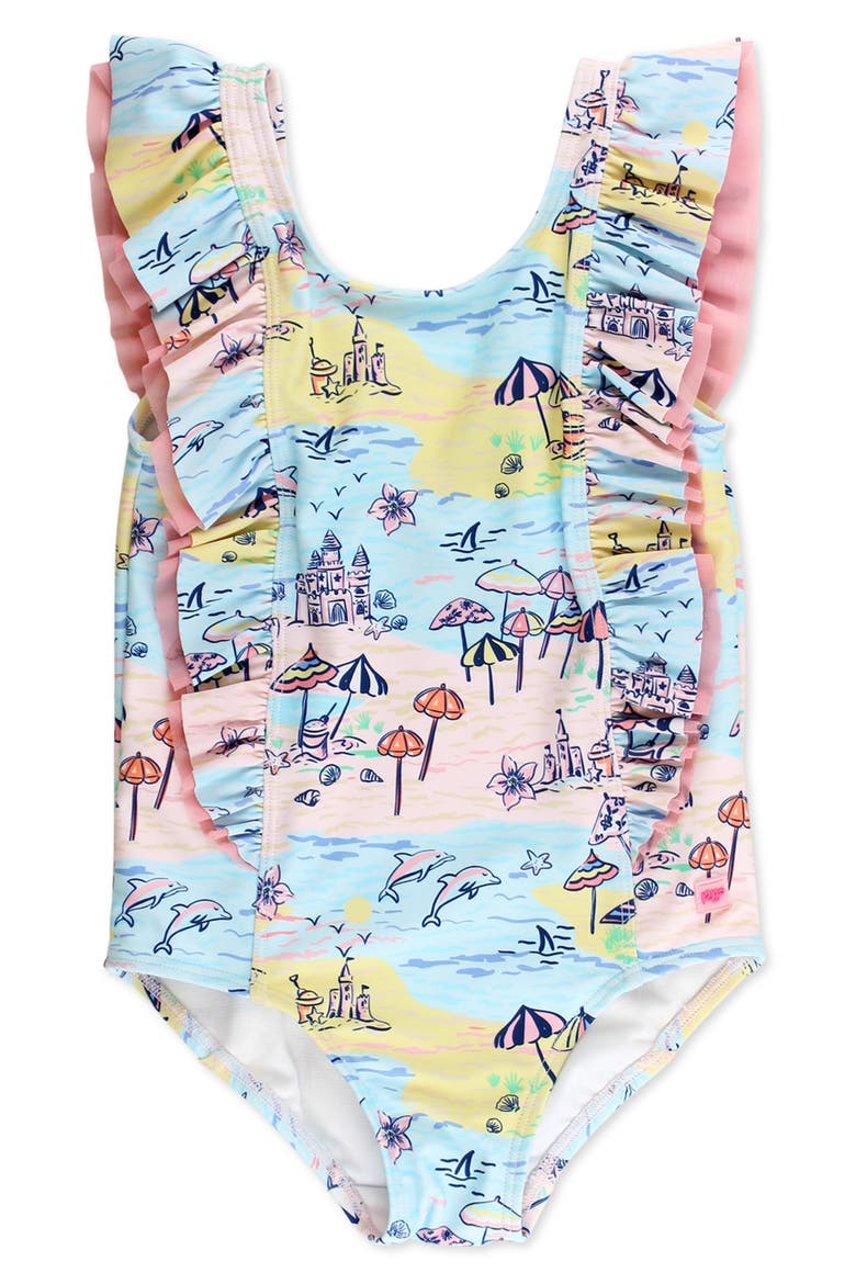 Kids' Beach Day Waterfall One-Piece Swimsuit, Main, color, MULTI-COLOR