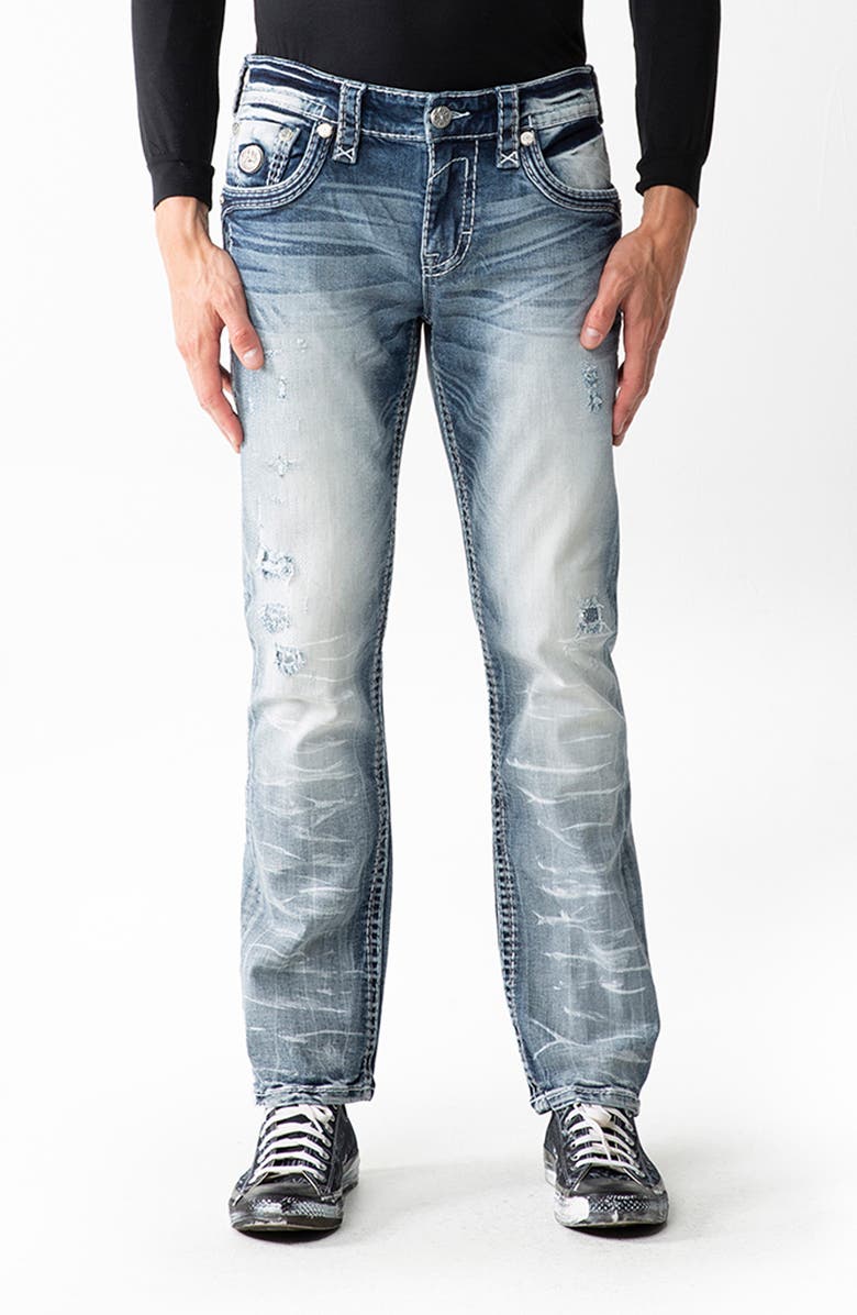 Rock Revival Distressed Straight Leg Jeans, Main, color,