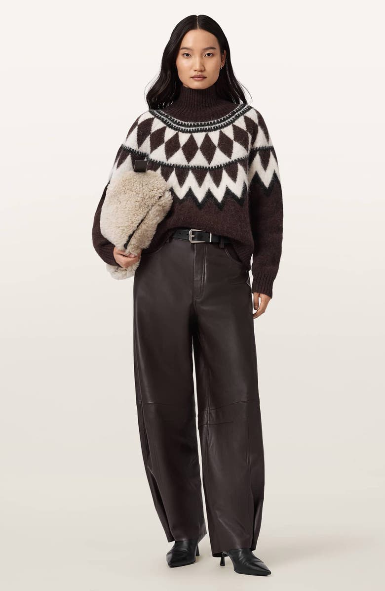 AllSaints Tara Fair Isle Alpaca & Wool Blend Turtleneck Sweater, Alternate, color, Oxblood Red