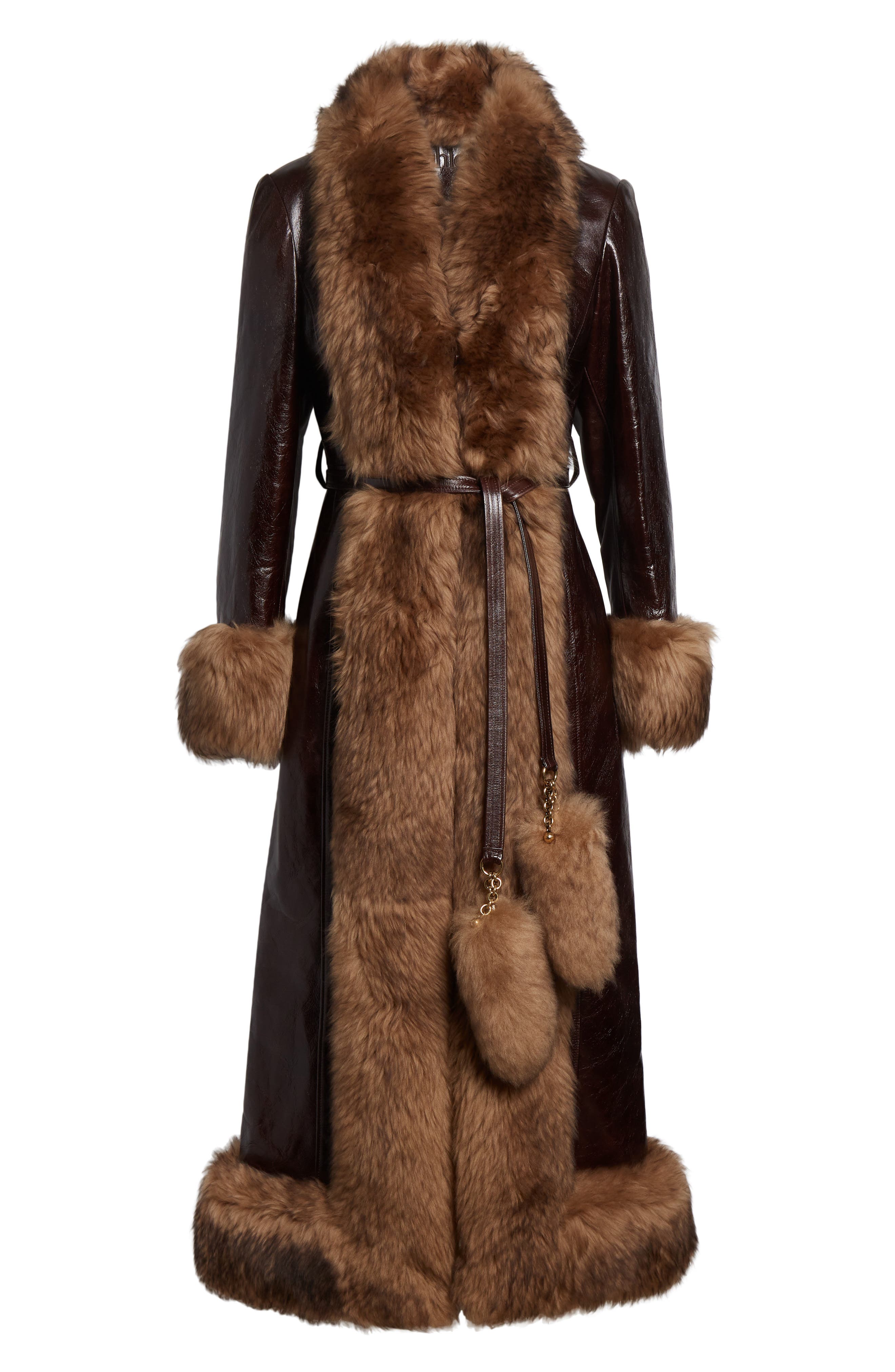 Leather & Genuine Shearling Long Column Coat (Women) | Nordstrom