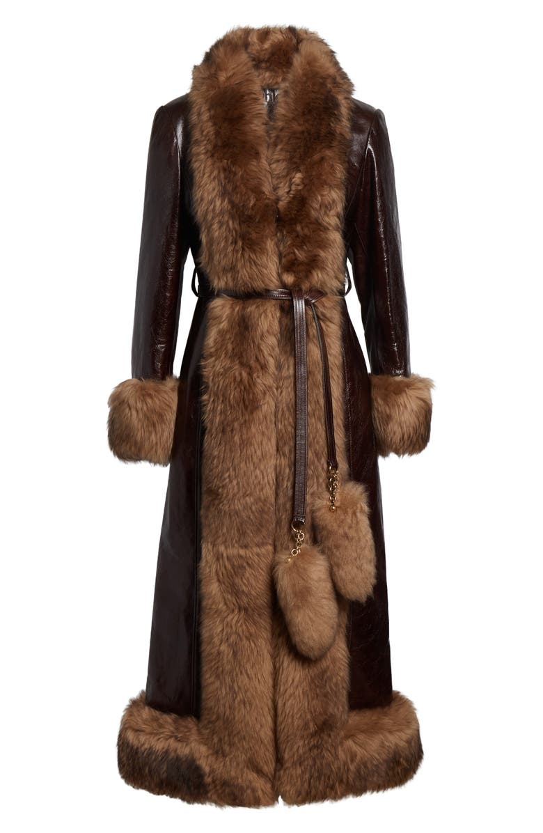 Chloé Leather & Genuine Shearling Long Column Coat, Alternate, color, 