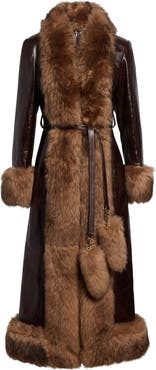 Chloé Leather & Genuine Shearling Long Column Coat
