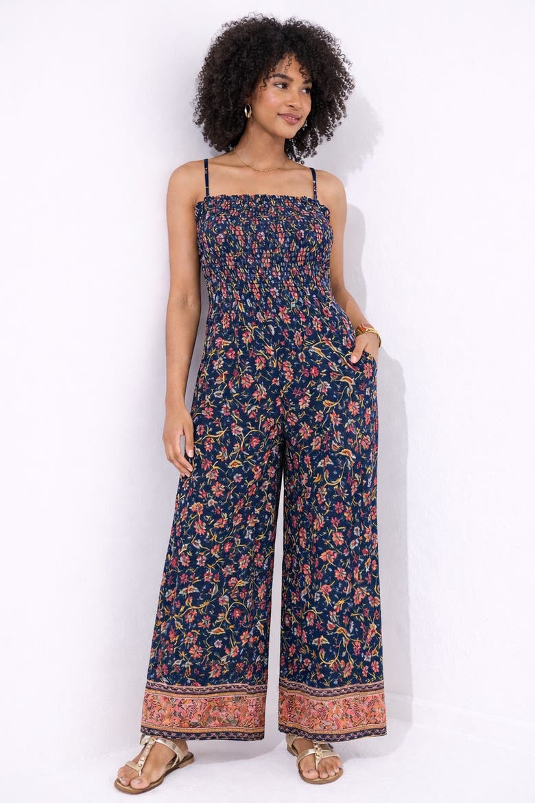 Smocked Jumpsuit, Main, color, NAVY GARDEN FLORAL