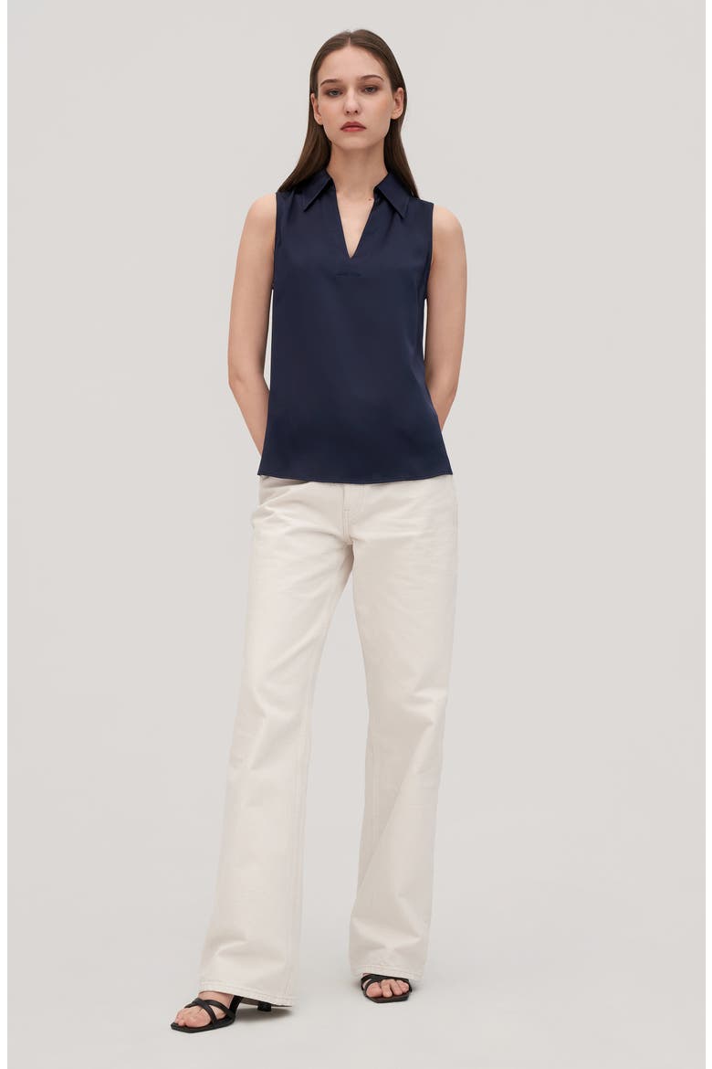 Women's V-Neck Sleeveless Silk Violet Blouse, Alternate, color, Navy Blue