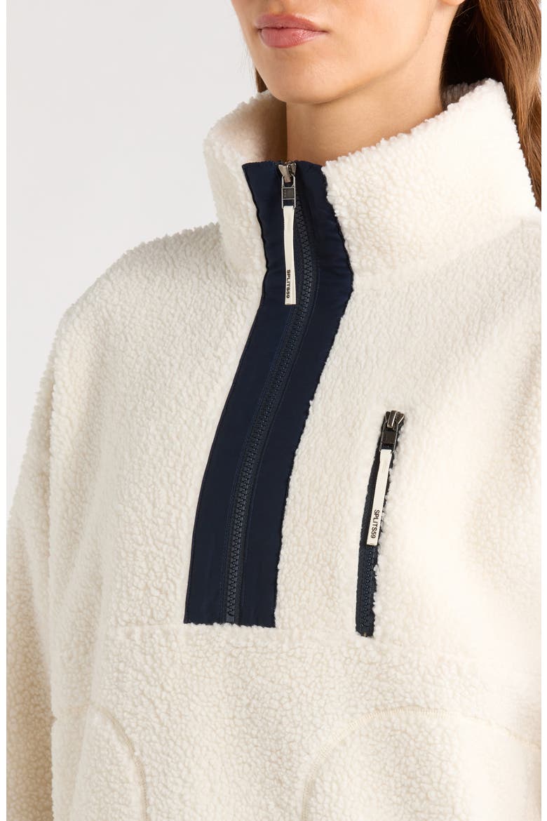 Reese Half-Zip Fleece Pullover, Alternate, color, CREME/ INDIGO