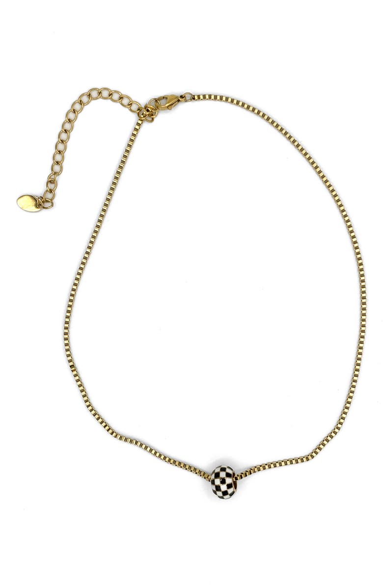 REBL Checkered Enamel Necklace, Main, color, Black And White