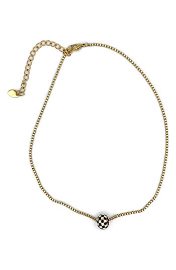 Rebl Checkered Bead Pendant Necklace In Black And White