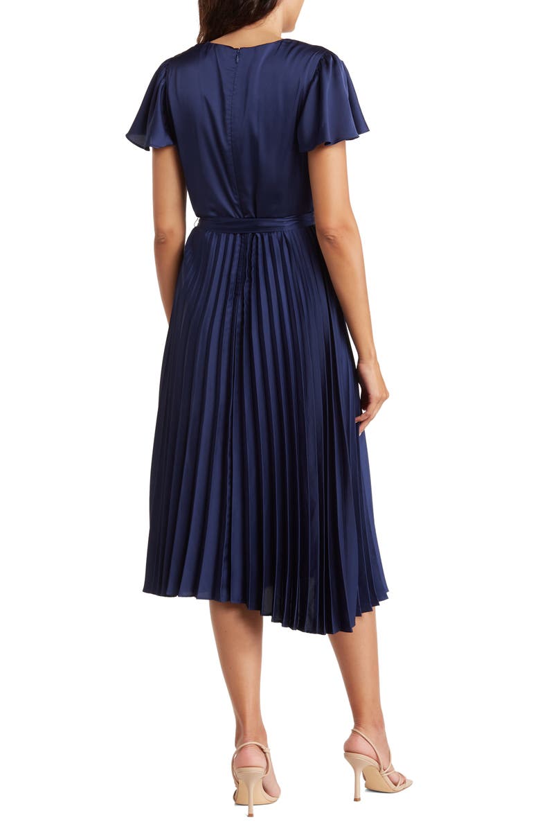 Tahari Flutter Sleeve Pleated Dress, Alternate, color, 