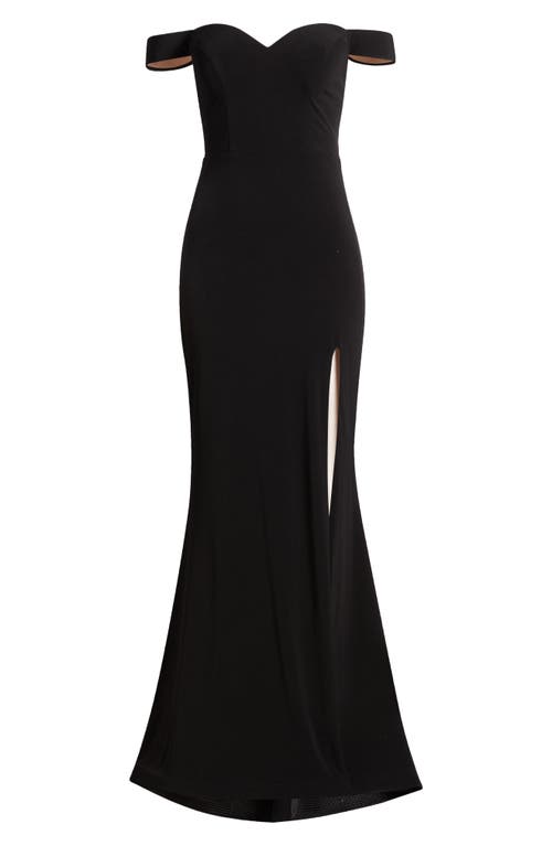 City Studio Off The Shoulder Trumpet Dress In Black/blush