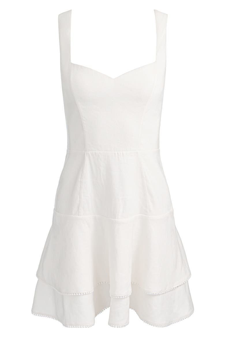 Miriam Picot Trim Linen Blend Minidress, Alternate, color, OFF WHITE