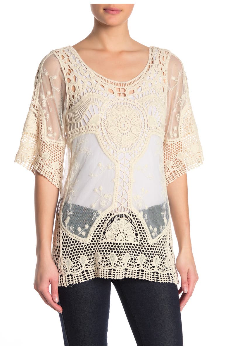 Forgotten Grace 3/4 Sleeve Crochet Lace Blouse, Main, color, 