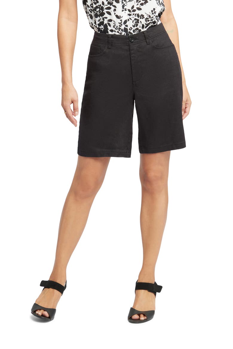 Linen Blend Bermuda Shorts, Main, color, BLACK