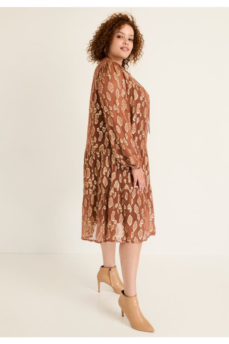 Coraline Metallic Print Georgette Dress, Alternate, color, OATMEAL