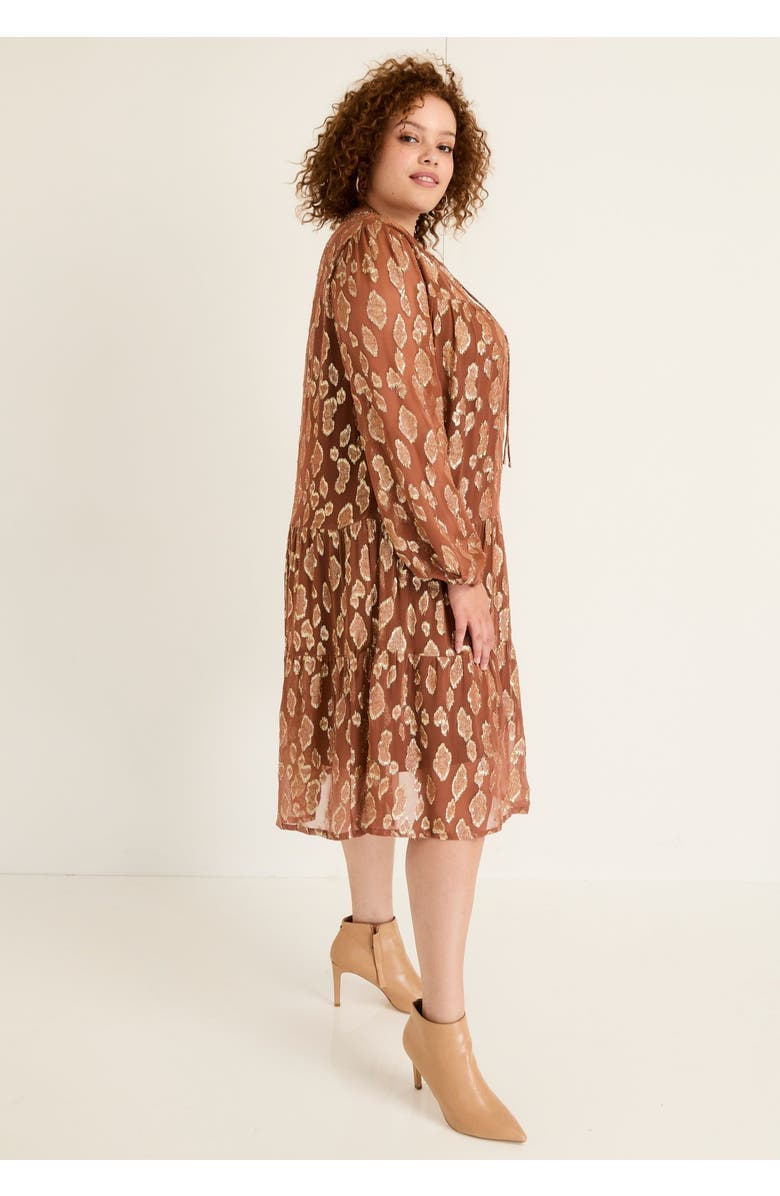 June + Vie Coraline Metallic Print Georgette Dress, Alternate, color, Oatmeal