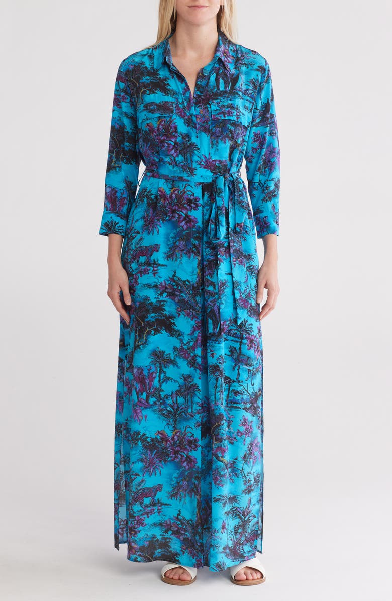 L'AGENCE Cameron Long Sleeve Silk Maxi Shirtdress, Main, color,