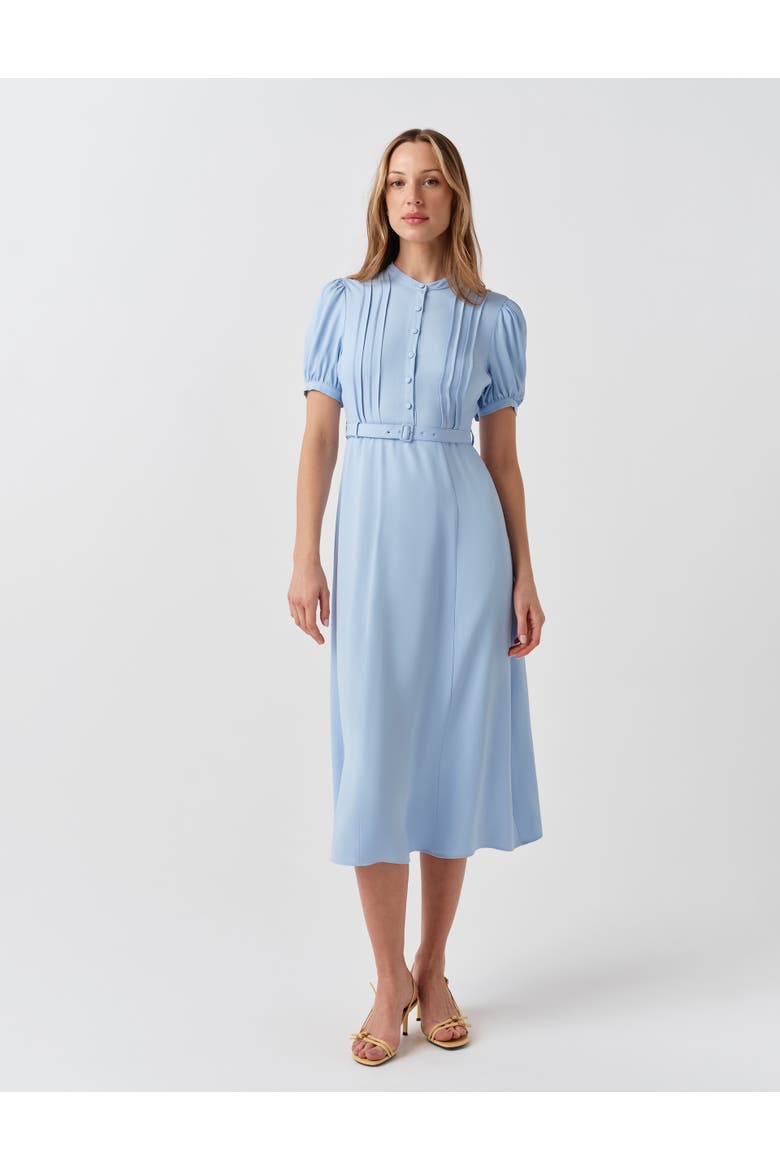 Francis Round Neck Crepe Midi Dress, Main, color, Light Blue