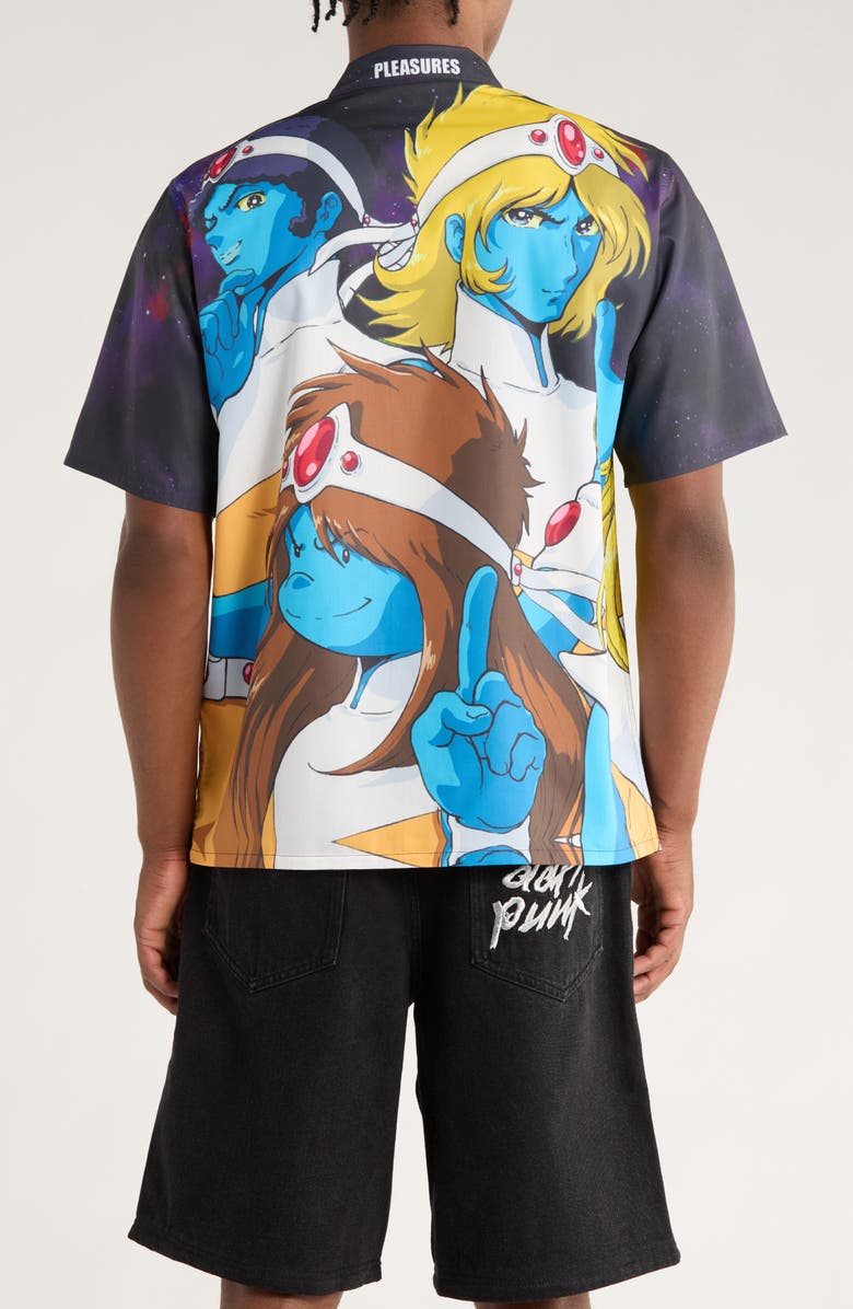 PLEASURES x Daft Punk Interstella Short Sleeve Satin Button-Up Shirt, Alternate, color, Multi