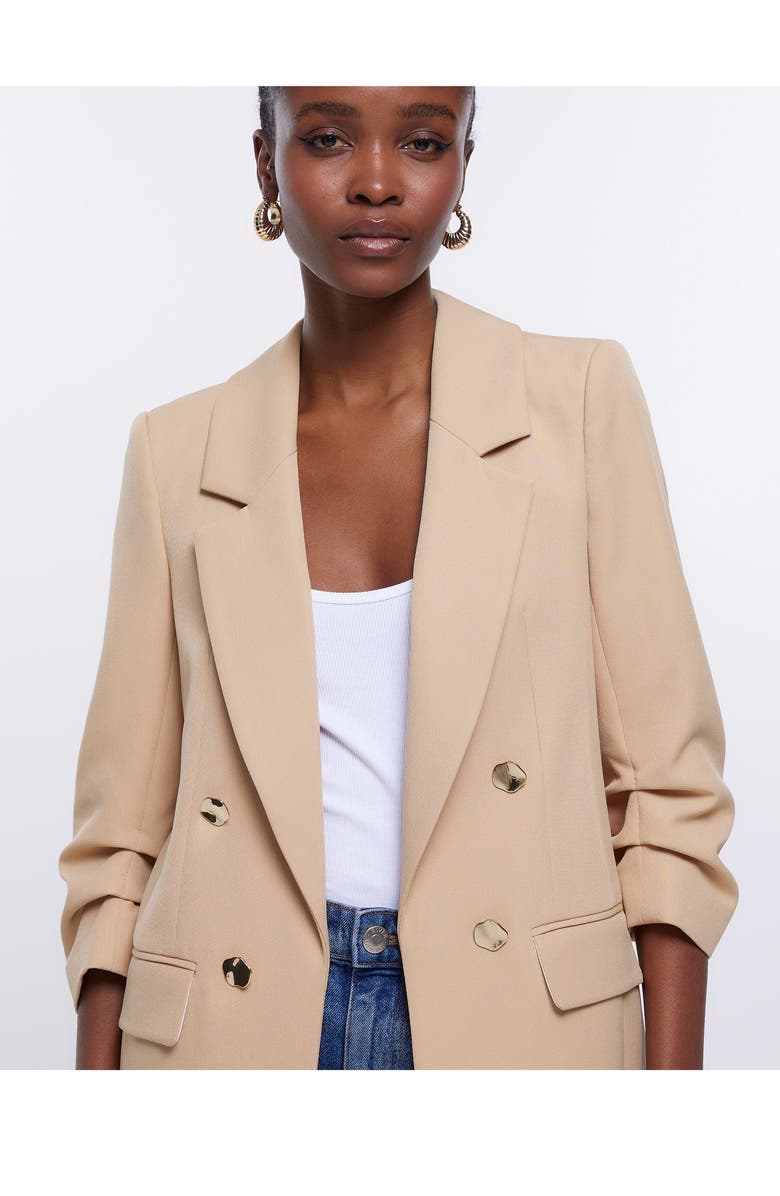River Island Ruched Sleeve Blazer, Alternate, color, 