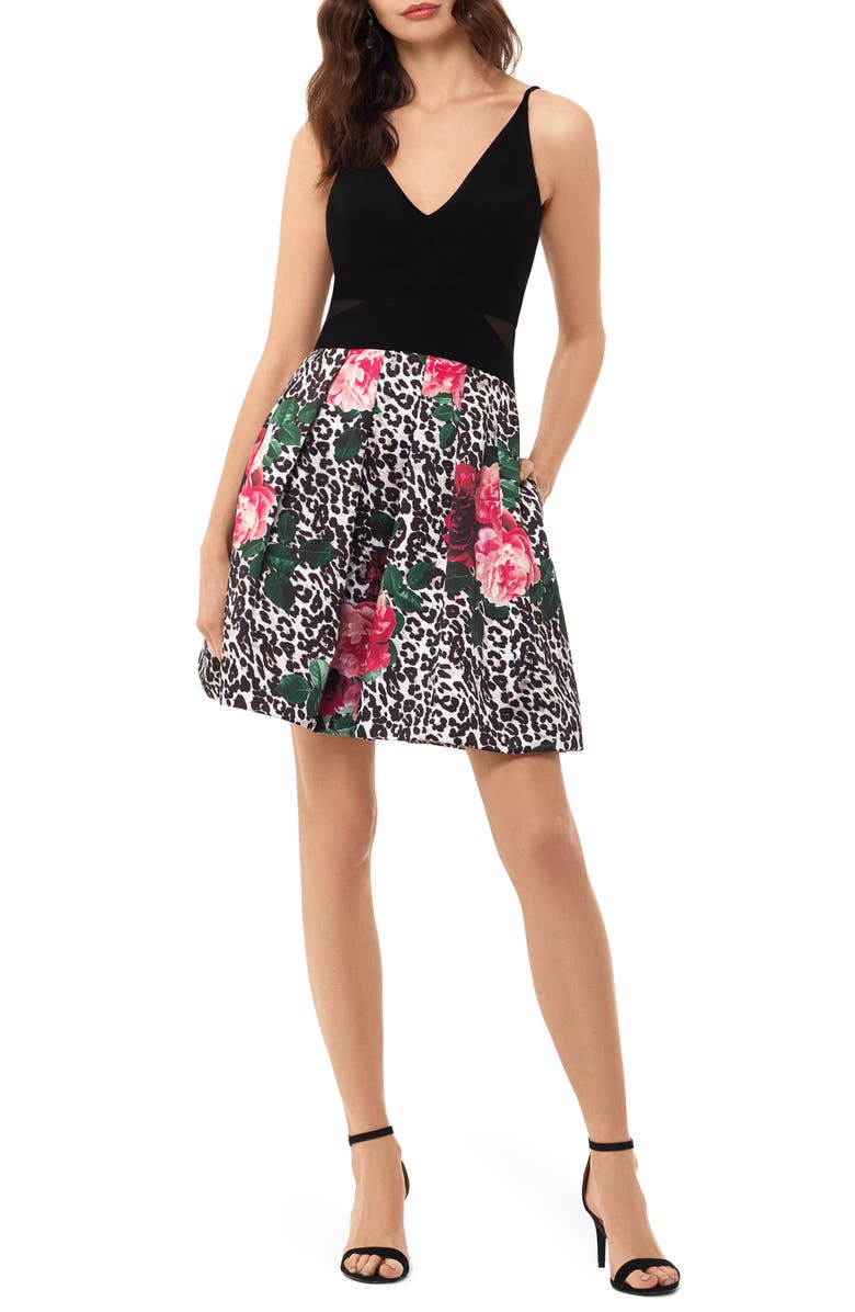 Xscape Evenings Xscape Mesh Inset Cocktail Dress, Main, color, 