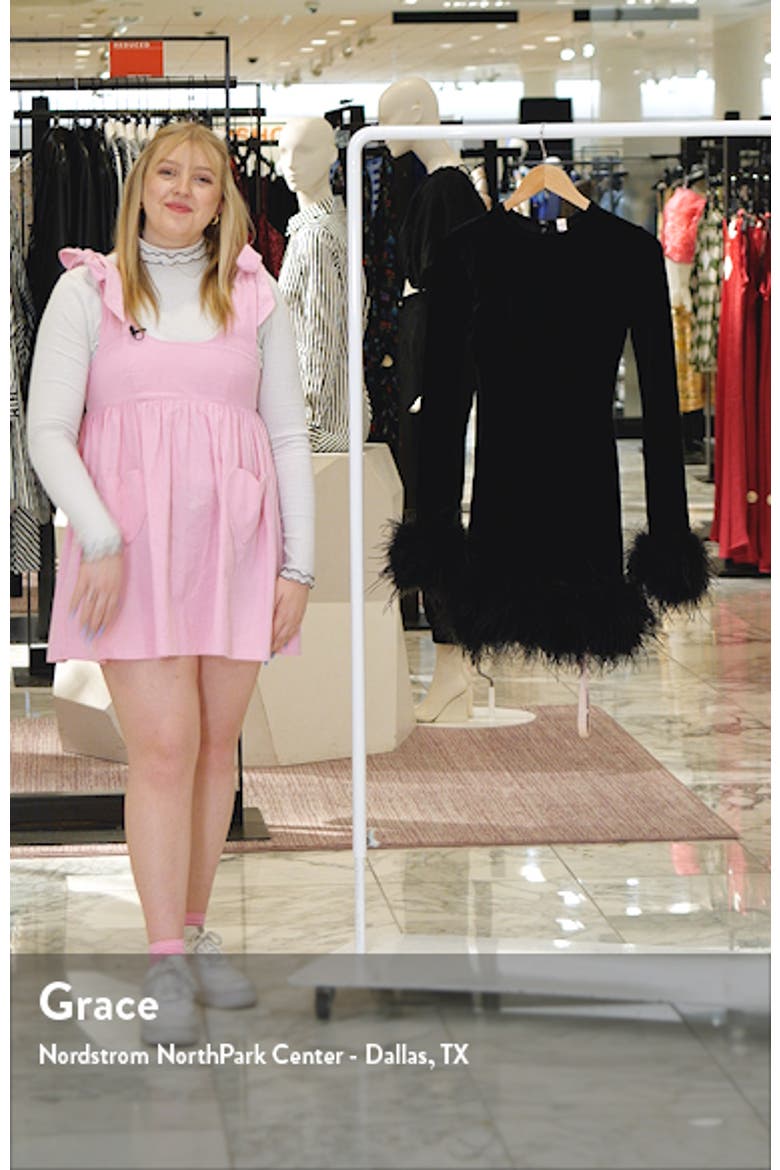 Lavinia Feather Trim Long Sleeve Velvet Minidress video