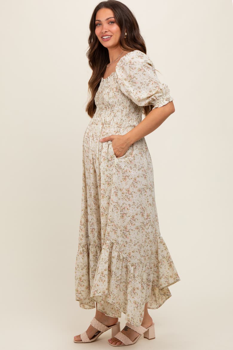 Smocked Handkerchief Hem Dress, Alternate, color, Light Olive