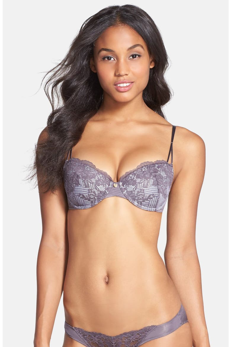 'Blossom Deco' Contour Underwire Bra, Main, color, GUNMETAL/ MORNING MIST