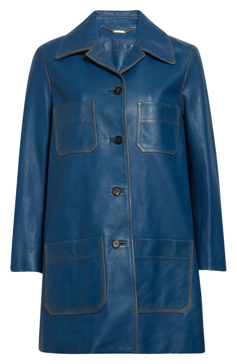 Chloé Patine Leather Car Coat, Alternate, color, Stellar Blue