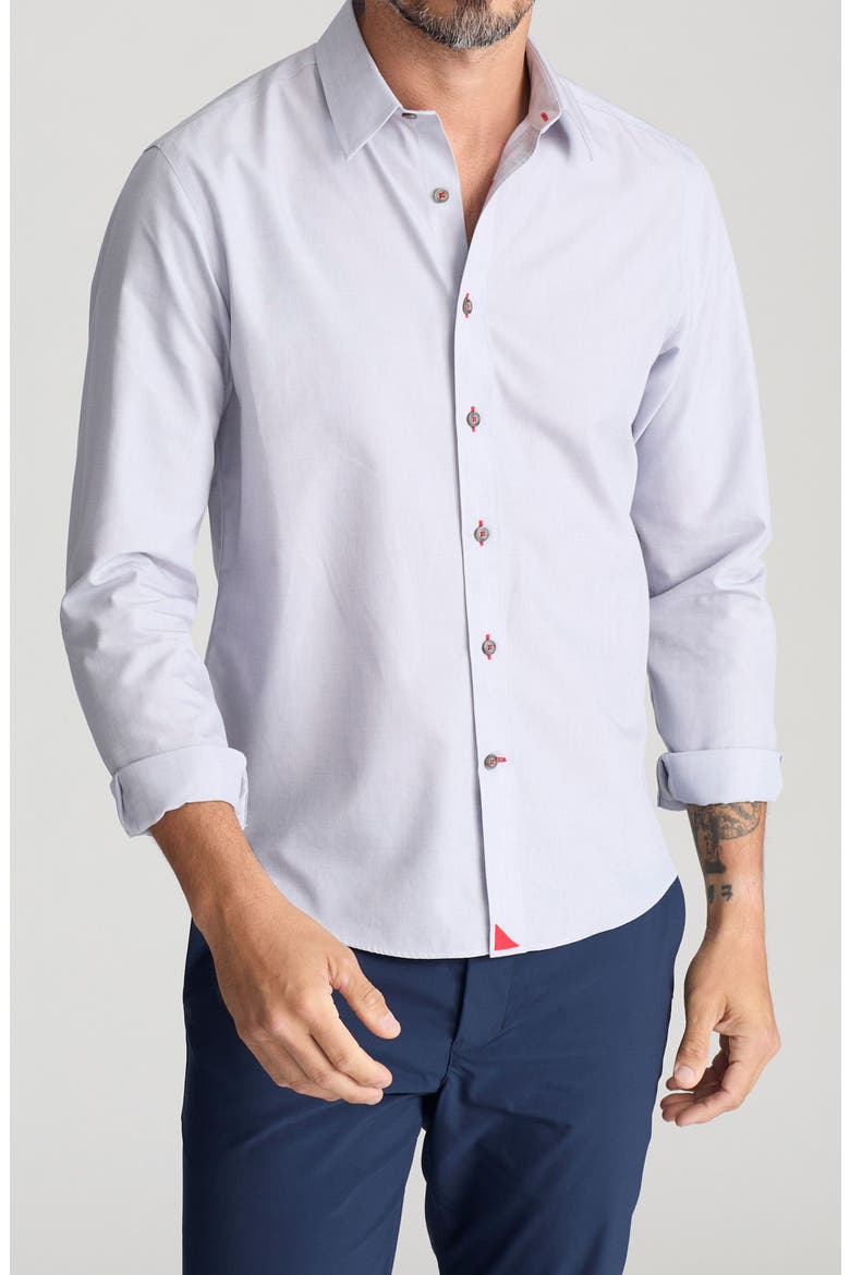 Rubican Light Grey Wrinkle Free Cotton Button-Up Shirt, Main, color, GREY