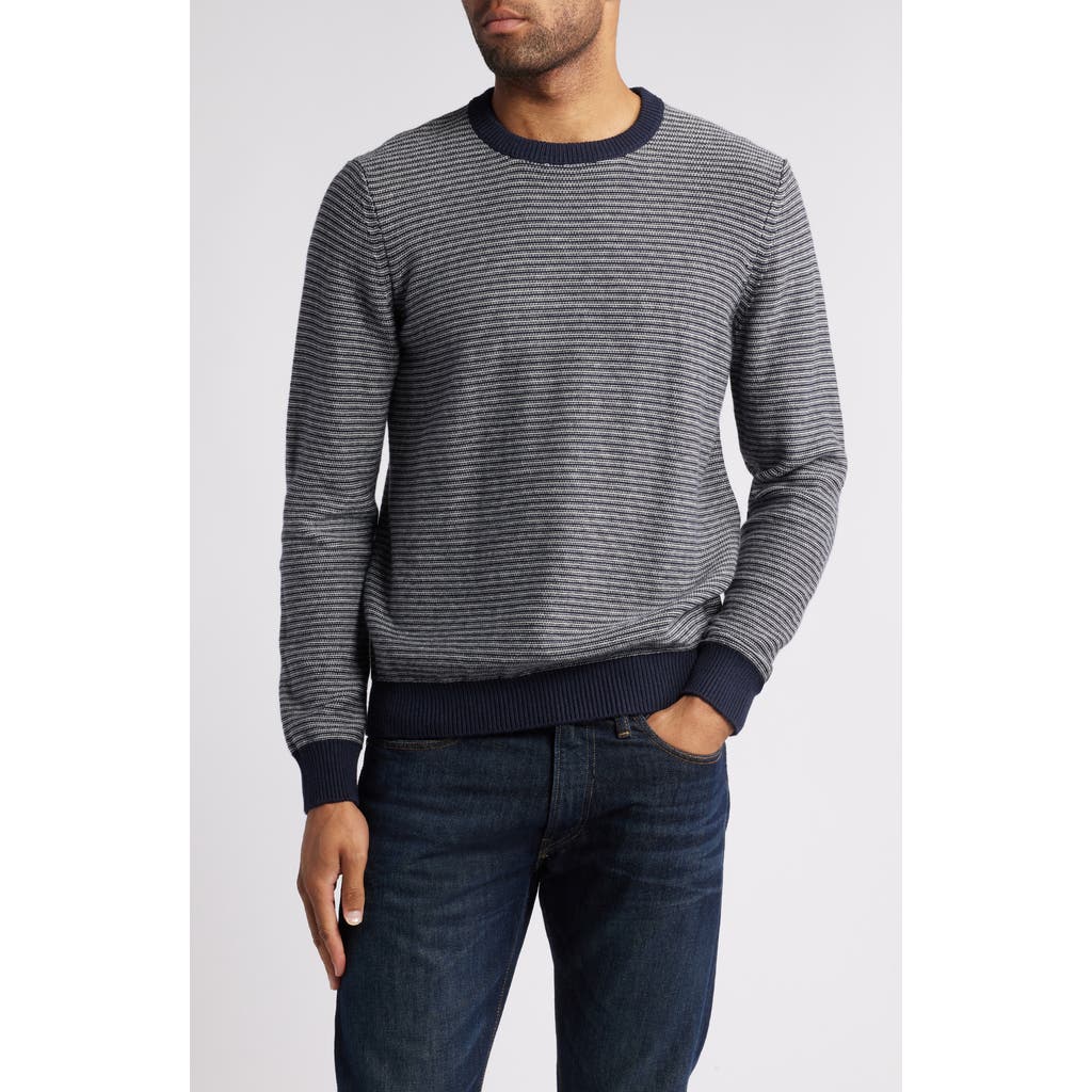 Faherty Stripe Crewneck Sweater In Navy Grey Stripe