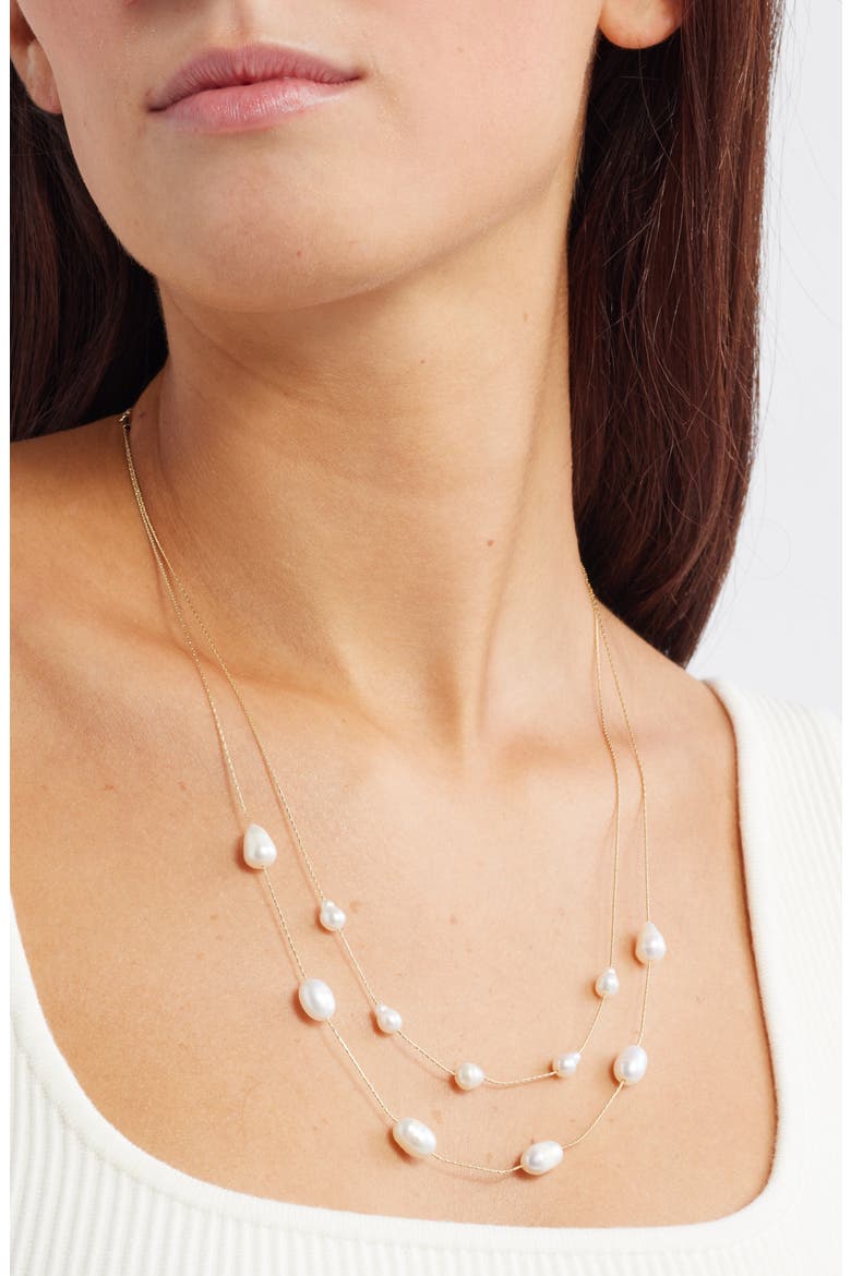 Genuine Freshwater Pearl Adjustable Layered Necklace, Alternate, color, WHITE- GOLD