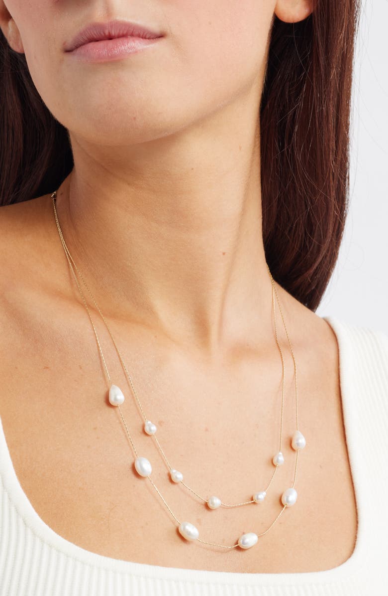Nordstrom Genuine Freshwater Pearl Adjustable Layered Necklace, Alternate, color, White- Gold