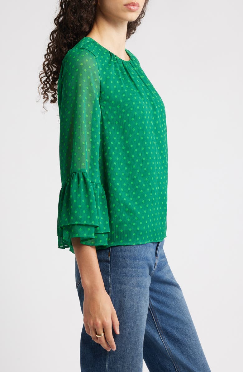Halogen<sup>®</sup> Polka Dot Ruffle Cuff Top, Alternate, color, Holly Green
