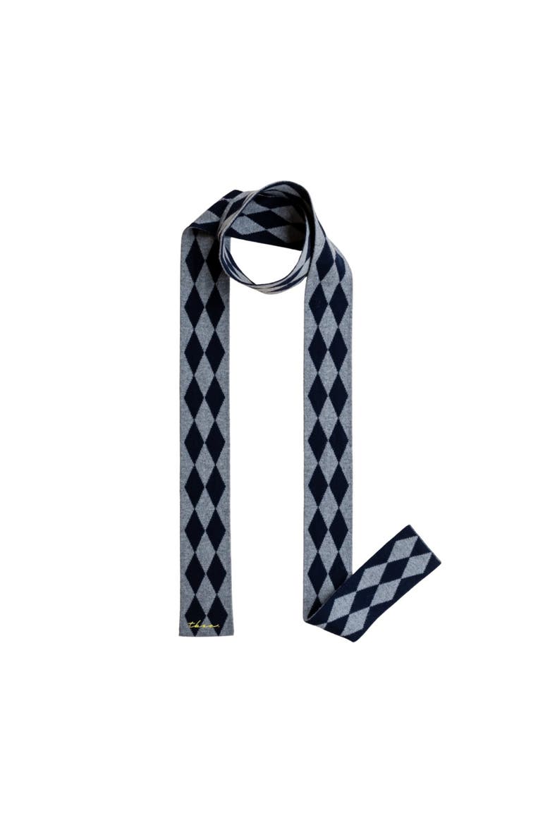 Merino Wool Harlequin Skinny Scarf, Main, color, Charcoal Harlequin
