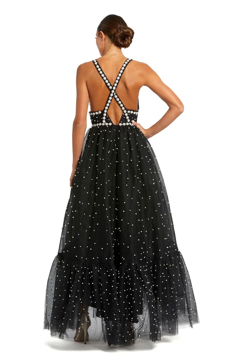Pearl Beaded High Low Gown, Alternate, color, Black Ivory