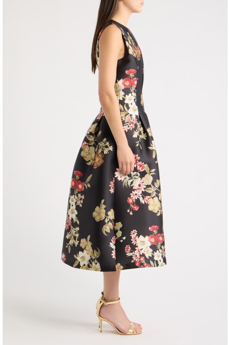 Floral Print Pleated Cocktail Dress, Alternate, color, BLACK MULTI
