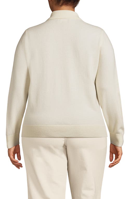 Lands' End Cashmere Johnny Collar Sweater In White