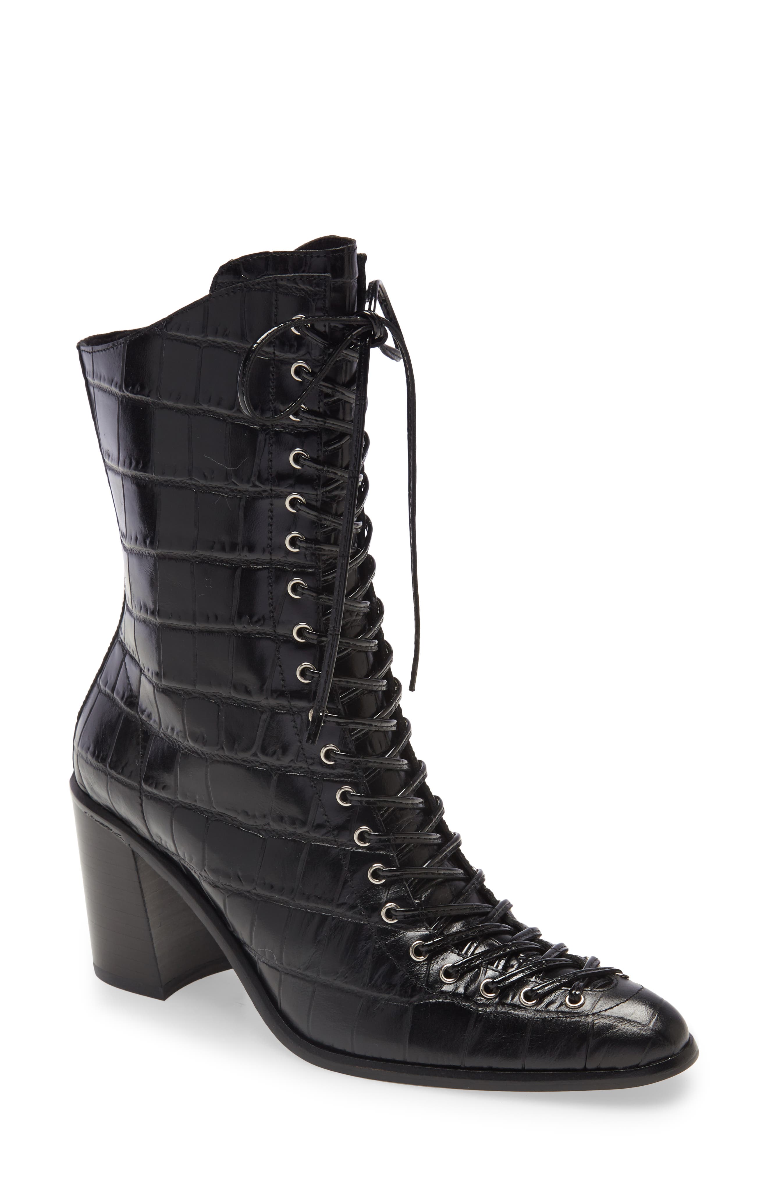 Archille Lace-Up Boot, Main, color, BLACK CROCODILE