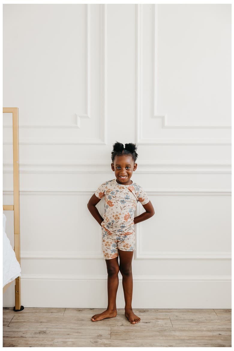 Kids' Eden Floral Print Fitted Two-Piece Short Pajamas, Alternate, color, BEIGE MULTI