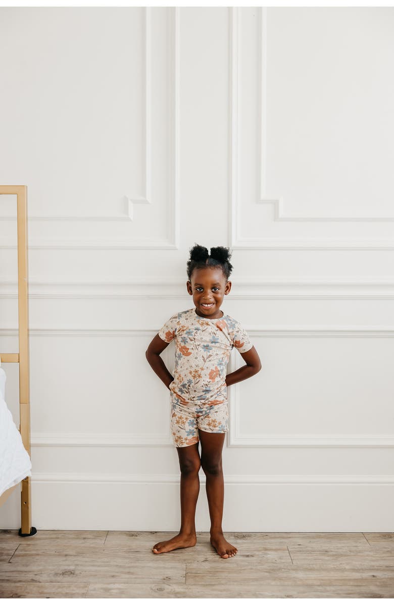 Copper Pearl Kids' Eden Floral Print Fitted Two-Piece Short Pajamas, Alternate, color, Beige Multi